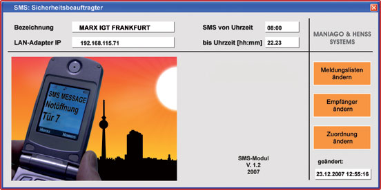 Alarmweitermeldung per SMS an den Sicherheitsbeauftragten